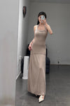 SWAYING/KNIT seamless halter neck long skirt SW24SS2L17 almond color PS68